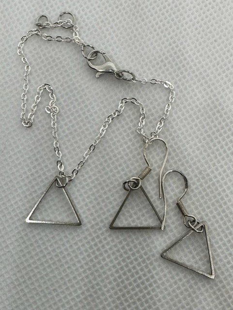 Silver triangle earrings and Bracelet